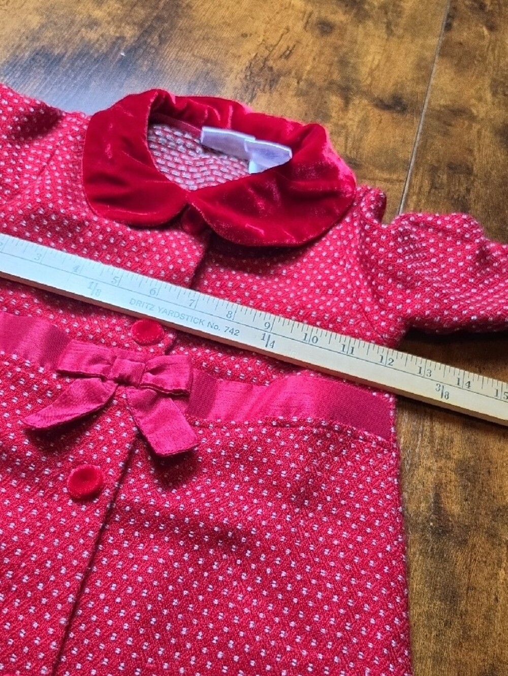 BLUEBERI BOULEVARD | Holiday Red Sweater Knit Velvet Bow Dress Dots Girls | 5 - Picture 4 of 10